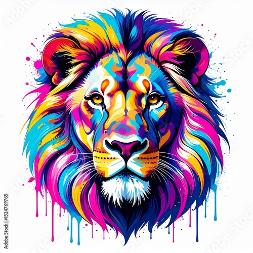 colorful vibrant acrylic painting of Lion icon logo illustration