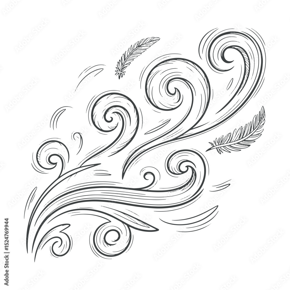 Fototapeta premium A hand drawing of a wind line with doodle-style design.