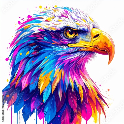 colorful vibrant acrylic painting of Eagle icon logo illustration