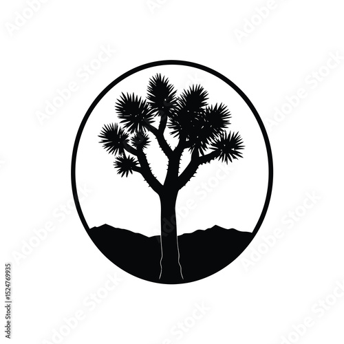 minimalist silhouette of a lone joshua tree  deser.eps