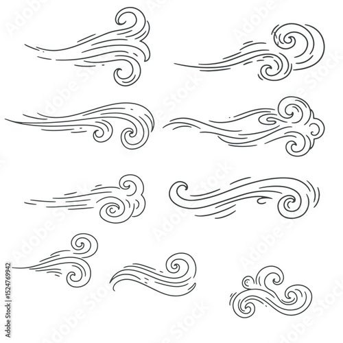 A set hand drawing of a wind line with doodle-style design