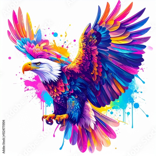 colorful vibrant acrylic painting of Eagle icon logo illustration