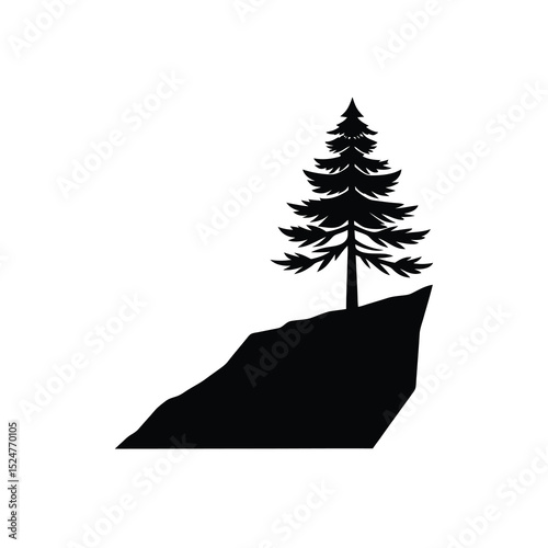 minimalist silhouette of a lone pine on a cliff  w.eps