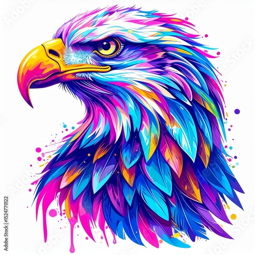 colorful vibrant acrylic painting of Eagle icon logo illustration