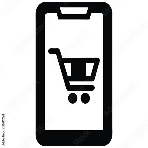 Black and White of a Shopping Cart on Smartphone, Representing Mobile Shopping and ECommerce