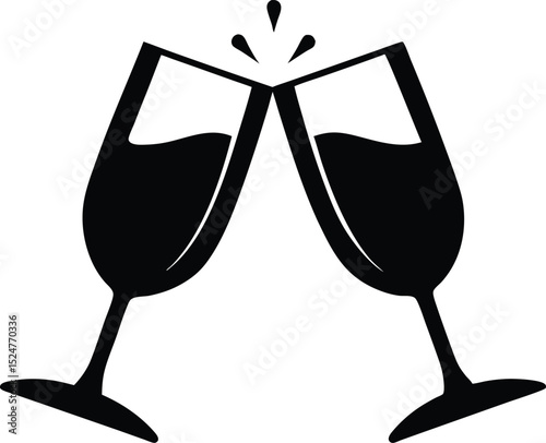 Champagne glasses clinking vector art silhouette, Champagne glasses clinking, cheers icon, celebration vector illustration
