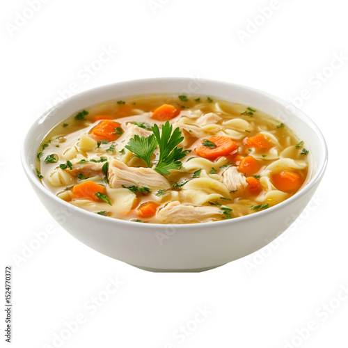  A bowl of chicken noodle soup, transparent background,  