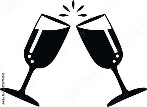 Champagne glasses clinking vector art silhouette, Champagne glasses clinking, cheers icon, celebration vector illustration