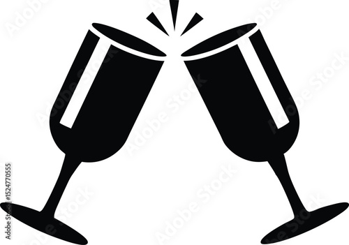 Champagne glasses clinking vector art silhouette, Champagne glasses clinking, cheers icon, celebration vector illustration