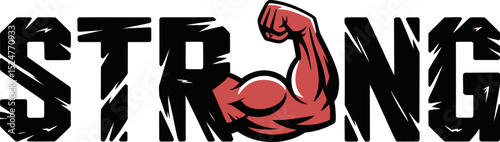 Strong arm muscle fitness workout gym bodybuilder power bodybuilding exercise health strength training logo editable stock vector illustration