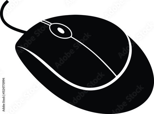 Computer mouse icon silhouette, Single computer mouse, sleek and modern silhouette vector design