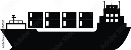 Container ship silhouette, Big container ship silhouette vector illustration