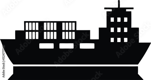 Container ship silhouette, Big container ship silhouette vector illustration