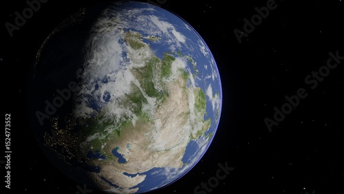 3D design of Earth in outer space with twinkling stars, showing the beauty of the universe. Suitable for background, wallpaper or creative projects.