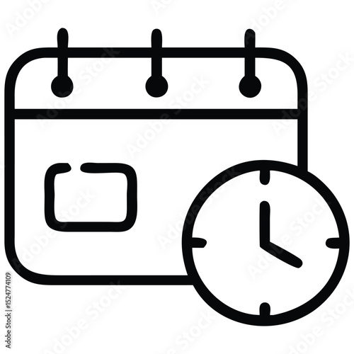 Calendar and Clock Outline Icon Illustration for Scheduling and Planning Management Needs
