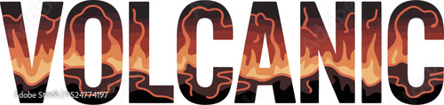 Volcanic eruption fire lava magma geology danger hot ash nature volcano illustration text art editable stock vector illustration
