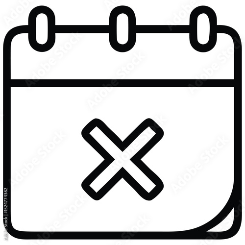 Calendar Icon with Cross Mark Depicting Cancellation, Event Removal, or Deadline Missed