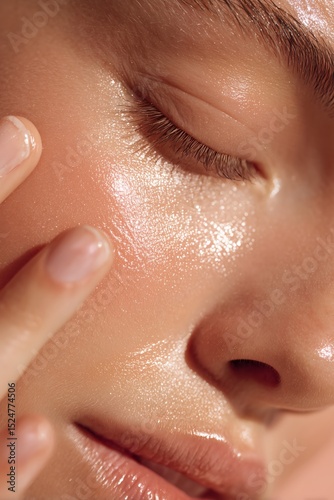 Radiant skin highlighted by a glowing skincare routine, creating a close-up portrait of pure health and beauty and luminous complexion.