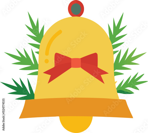 
Golden Bell with Ribbon and Fir Twig – Festive Christmas Decoration Stock Photo