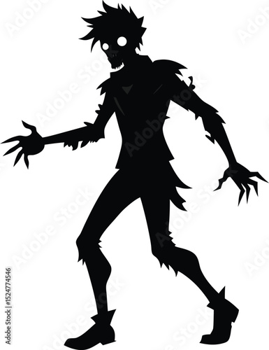 scary zombie silhouette with torn clothes spooky eyes and messy hair perfect for halloween horror night and haunted theme artwork