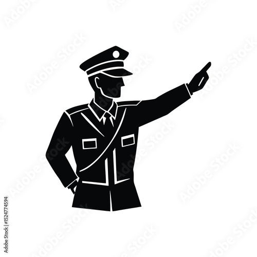 Police Officer Directing Traffic Black Vector Silhouette