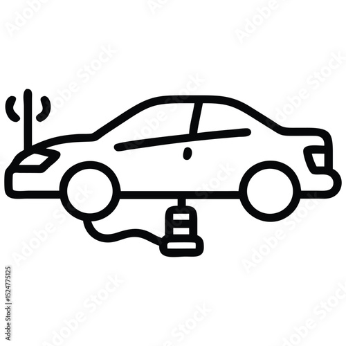 Car Being Lifted with a Hydraulic Jack, Vehicle Maintenance and Repair Line Art