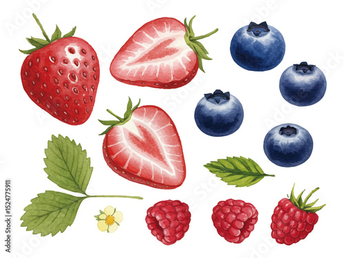 Vector watercolor Berry / 水彩テイストのベリーイラスト