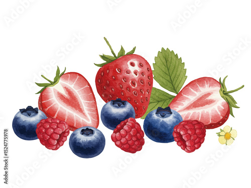Vector watercolor Berry / 水彩テイストのベリーイラスト