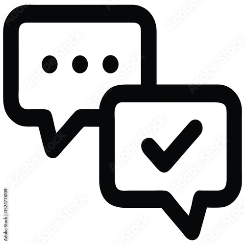 Chat Bubbles with Check Mark and Dots Communication Icon, Message Confirmation