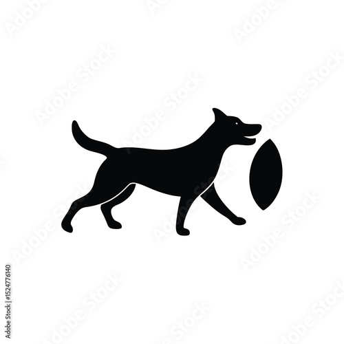 Dog Fetching Frisbee Simple Vector Silhouette