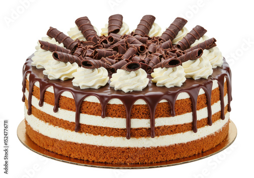 Fotografia Isolated Decadent Layered Chocolate Cake with Whipped Cream