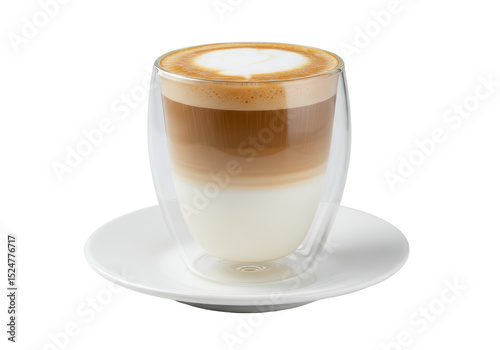 Fotografie Isolated Layered Coffee Drink in a Clear Glass Cup