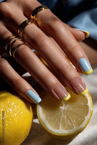 Wallpaper Mural Woman's Hand with Colorful Summer Nail Art and Fresh Citrus Fruits Torontodigital.ca