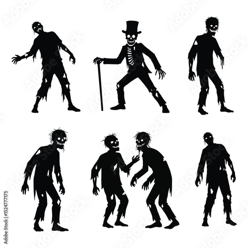 Zombie Silhouette Vector Bundle | Creepy Halloween Walk Cycle Characters  Design .