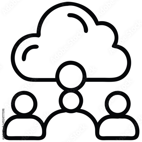 Cloud Networking Outline Icon Illustrating Data Sharing Among Connected People and Devices