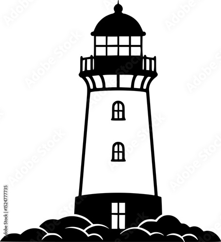  stylized black silhouette of a lighthouse