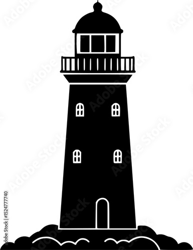  stylized black silhouette of a lighthouse