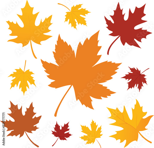 autumn leaves silhouette maple and oak foliage falling black vector illustration for seasonal design