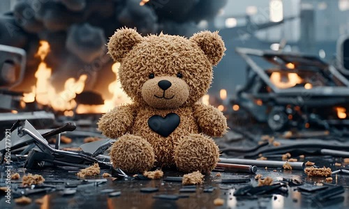 Teddy bear in a post-apocalyptic setting