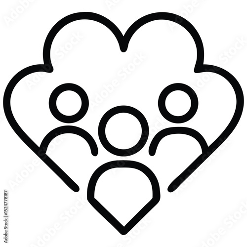 Community Support Group Icon with Heart Shape for Friendship and Teamwork