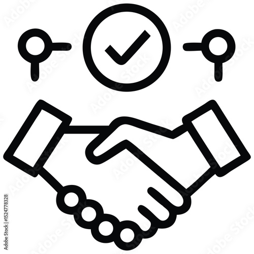 Completed Agreement Handshake with Check Mark Icon and Chain Links Representation