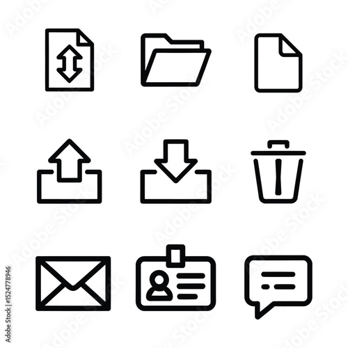 Simple Icons: Clean, minimalist icons of essential elements for digital communication and organization, rendered in bold lines.