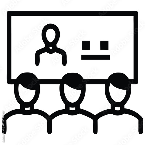 Conference Call Attendees Illustration, Digital Meeting with Presentation and Audience Icon