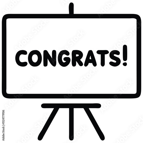 Congrats Message on Display Board Doodle Style Graphic, Celebration, Achievement