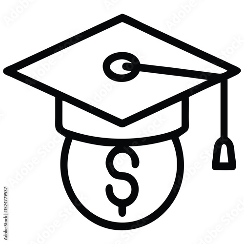 Cost of Education Graduation Cap on Money Coin Icon Symbolizing Student Debt