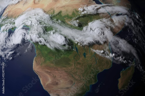 Earth View Highlighting Africa and a Cyclone in the Indian Ocean