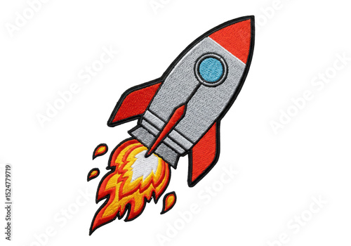 Fototapeta Naklejka Na Ścianę i Meble -  Isolated Embroidered Rocket Ship Patch with Flame