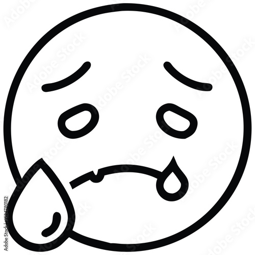 Crying Emoticon Illustration Depressed and Sad, Featuring Tears Flowing Down Face