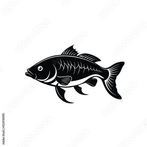 Silhouette vector icon of realistic fish icons of Carp on white background  in Adobe Illustrator Artwork