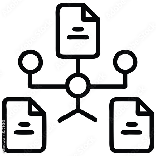Data Flow Diagram Showing Document Relationships with Circles and Connecting Lines Icon